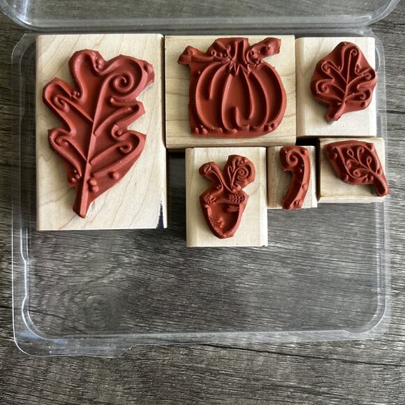 Vintage Stampin' Up Fall‎ Whimsy Rubber Stamp Set 2003 Autumn Leaves Pumpkin - Picture 2 of 10